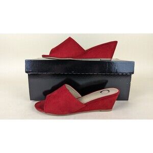Journee Collection Pavan Wedge Slide Sandals Womens 5.5 Red Faux Suede Shoes NEW